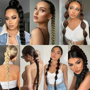 Extensiones de cola de caballo trenzada de una sola trama sintética de 32 pulgadas y 150g, <span class=keywords><strong>postizo</strong></span> largo <span class=keywords><strong>con</strong></span> lazo para el cabello - Product Image 5