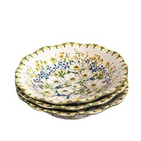 Nouvelles assiettes de luxe jetables en céramique style bohème à motif végétal, compatibles micro-ondes : bol à riz, plat à sauce, assiette à poisson