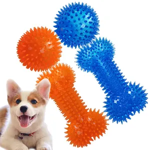 Pelota de goma TPR con forma de hueso para mascotas, juguete interactivo duradero para perros y gatos, no tóxico, gran oferta