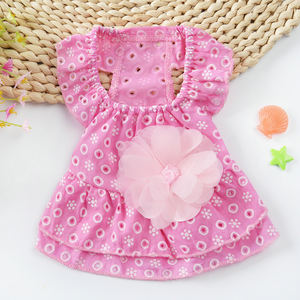 Vestido de verano para perros pequeños, ropa con lazo de algodón para <span class=keywords><strong>Chihuahua</strong></span>, con lazo Floral, falda de princesa transpirable - Product Image 6