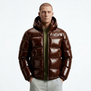 Blouson matelassé marron à capuche pour homme, coupe-vent, fermeture éclair, coupe classique, manteau d'hiver en duvet, prix de gros - Product Image 1