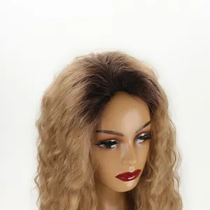 Grosir Wig rambut sintetis keriting dalam ikal Afro warna coklat pirang Ombre gelombang air panjang 26 inci Wig tanpa renda