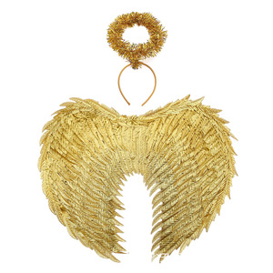 Accessoires de costume de cosplay d'Halloween, grandes ailes d'<span class=keywords><strong>ange</strong></span> dorées et argentées, bandeau d'<span class=keywords><strong>ange</strong></span>, ensemble de 2 pièces - Product Image 1