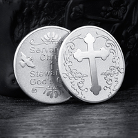 Vente en gros de pièces de collection bibliques commémoratives Croix de Jésus en métal plaqué or et argent