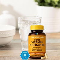 Capsules Vigoworld Super B Complex, complément de vitamines B1, B2, B6, B12 et de folate pour le métabolisme énergétique, le soutien immunitaire, pour hommes et femmes
