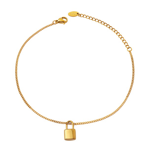 Cavigliere da spiaggia con catena in acciaio inossidabile placcato oro 18 carati delicate per accessori da donna cavigliera con ciondolo a lucchetto impermeabile - Product Image 1