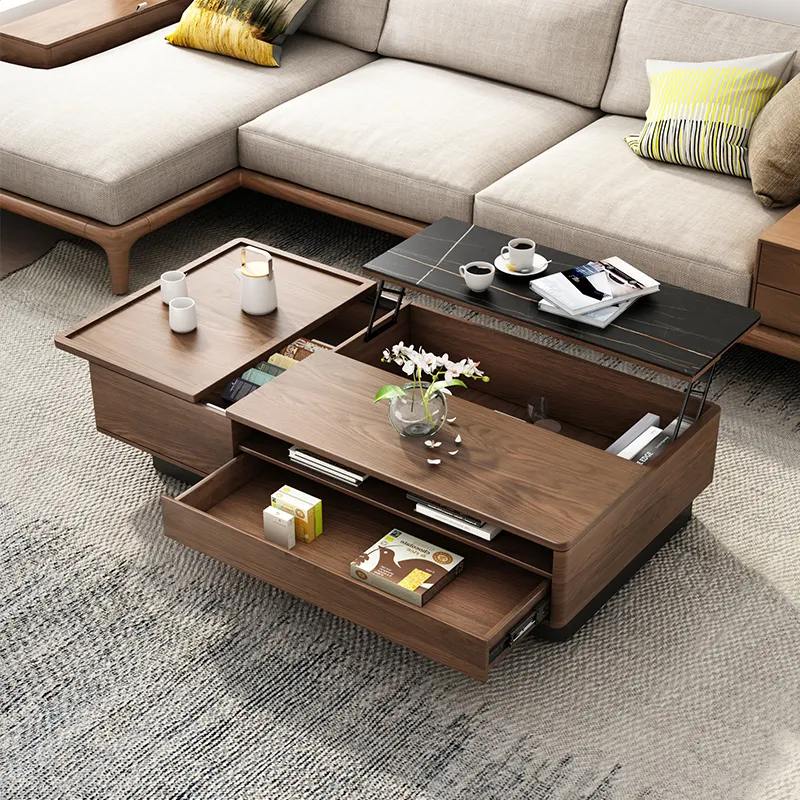 Mesa de centro de madera con diseño multifuncional, compartimiento oculto, almacenamiento, moderno, para sala de estar