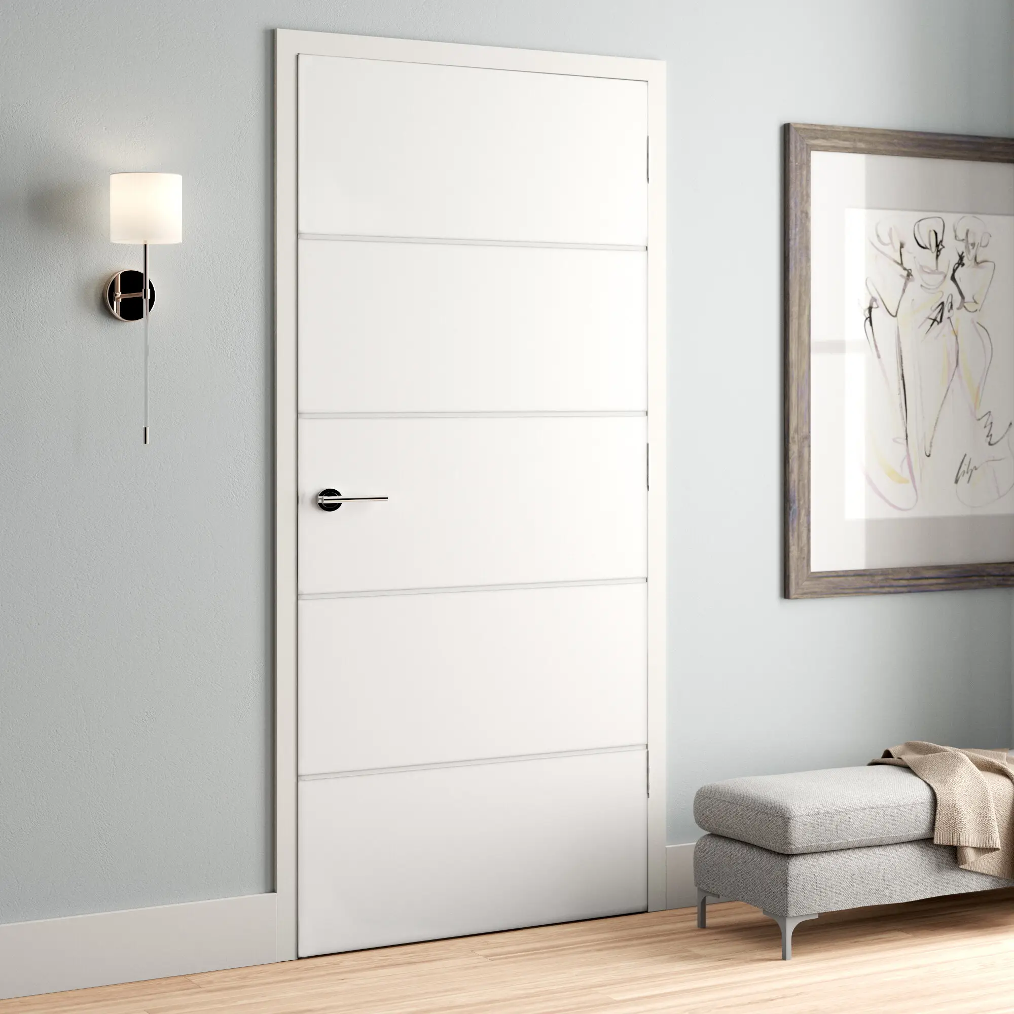 Sram — porte trapèze moderne en bois avec rainure, Design Simple, peinture blanche, Design moderne