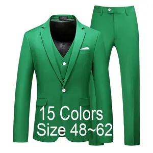 卸売ファッションソリッドカラースリムフィット男性古典的なフォーマル3ピースコートパンツデザインカスタムブレザービジネスメンズスーツ