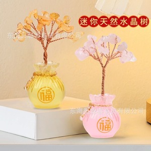 Mini arbre en cristal de quartz rose, base en résine de 6 cm, décoration Feng Shui pour la maison, cadeau de bureau - Product Image 1
