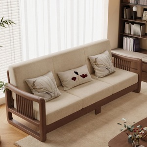 Dazhang Jiaju Solid Wood Sofa Three Seater New Chinese Style Fabric Living Room Furniture - Product Image 4