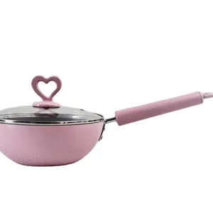 Nuovo anno cinese best-seller 24cm ferro pentola rivestimento in ceramica cuore acciaio al carbonio wok pan con regalo per la festa