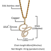 Nouveau Collier Pendentif Lettre Cursive Sertie de Zircons Cubiques, Couleurs Or et Argent, Breloques Alphabet, Bijoux Hip Hop
