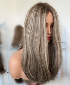 Perruques juives de qualité supérieure Mèches de cheveux européennes Cuticule de couleur <span class=keywords><strong>blonde</strong></span> alignée Perruque juive casher en soie droite - Product Image 1