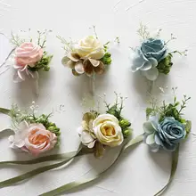 E-071 Wholesale Brooch Pin Handmade wedding decoration Bridal wrist corsage flower fake roses