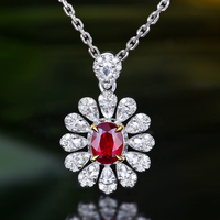 Pendentif ovale en rubis naturel du Mozambique, chaînes plaquées or 18 carats, bijoux fins en pierres précieuses pour femmes, pour mariage, fête ou usage quotidien