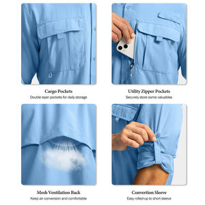 Logotipo personalizado Fisherman Button up Down Royal <span class=keywords><strong>Blue</strong></span> Spf50 Proteção Uv Secagem Rápida Manga Longa Camisas De Pesca Com Bolso para Homens - Product Image 4