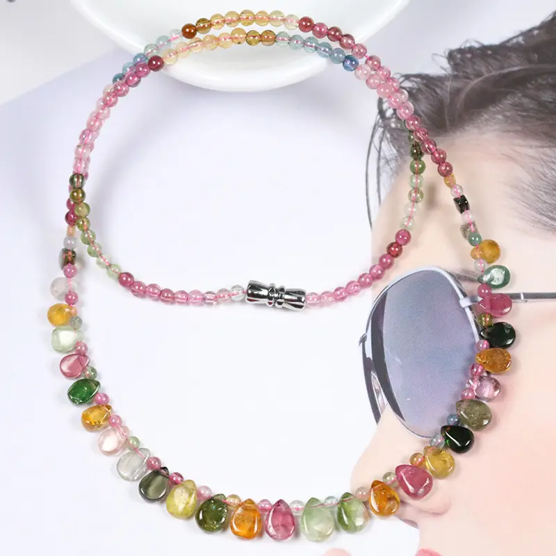 Tự Nhiên Tourmaline Pha Lê Bead Vòng Cổ Cầu Vồng Màu Chakra Đá Quý Bead Mặt Rondelle Vòng Cổ Cho Phụ Nữ Cô Gái