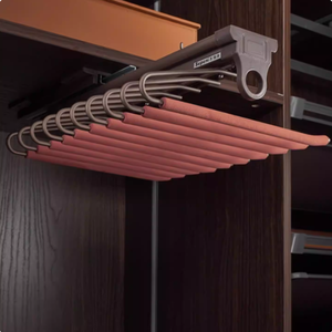 Extendable Pull Out Double Row Cushioned <b>Trouser</b> Rack Top Mounted Closet Organizer - Product Image 2