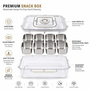 Lebensmittel-Aufbewahrungsbox aus Edelstahl 304 mit Deckel, Acht-Fächer-Lunchbox, Tragbare Outdoor-<span class=keywords><strong>Box</strong></span> mit Unterteilungen, Versiegelte Frischhaltebox - Product Image 5