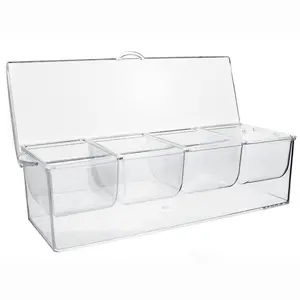 Servidor de condimentos refrigerados sin BPA de 4 compartimentos Plato de fiesta refrigerado con hielo