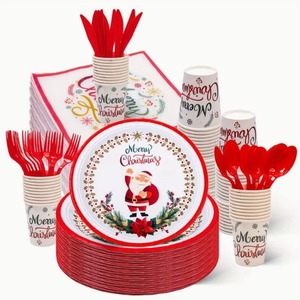 DAMAI Fournitures de fête de Noël et de fin d'année, ensemble de vaisselle pour fête d'anniversaire, décorations de table, cadeaux pour filles, garçons, enfants, pour 24 personnes - Product Image 2
