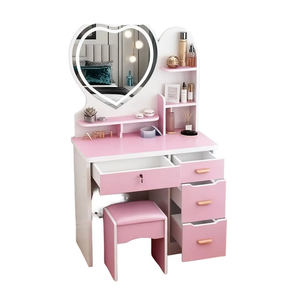 Modern Nordic Smart Makeup Vanity with LED Lighted Mirror and Storage Drawers, <strong>Bedroom</strong> Dressing Table <strong>Desk</strong> <strong>for</strong> <strong>Small</strong> Apartment - Product Image 4