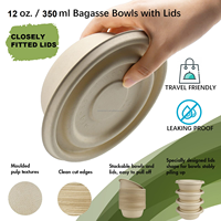Bol en pulpe de bagasse écologique et biodégradable, sans PFAS, conforme aux normes UE PPWR, 350 ml (12 oz), avec couvercle en PET, compatible micro-ondes et étanche