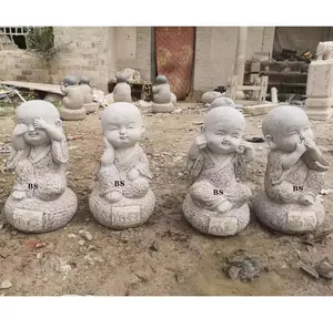 Budismo oriental jardín escultura al aire libre fábrica piedra tallada granito jugando estatua de pequeño monje