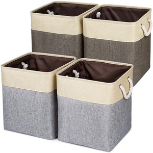 Foldable Rectangular cotton Fabric Storage Box Cubes Containers with Handles Collapsible Large Toy Storage Box