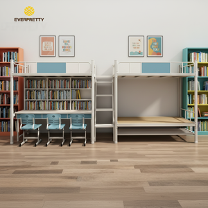 Lit superposé triple moderne en acier blanc avec tiroir, table et échelle pour dortoir, école, chambre à coucher, appartement - Product Image 1