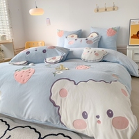 Ensemble de literie quatre pièces en coton lavé écologique 2023, velours de lait imprimé animal, 260 g/m²