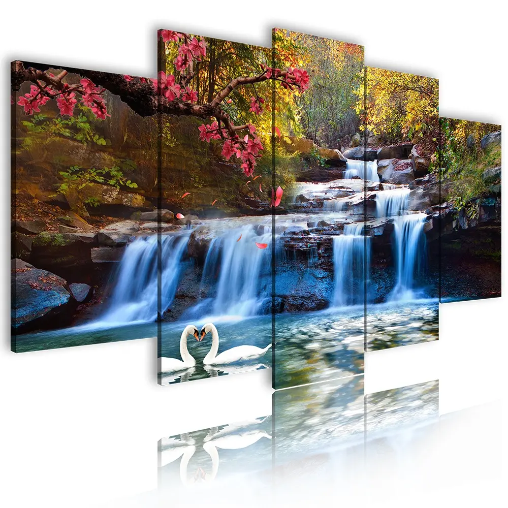 HD Scenery Canvas Panel Custom Decorative Waterfall Painting Home Decoration Landscape bedroom Picture Prints 5 Piece Wall Art