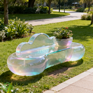 Sofá de Acrílico Iridiscente Moderno Senzhao, Personalizable, para Exteriores, Parques y Jardines, con Maceta - Product Image 3