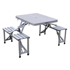 Outdoor picnic rectangle aluminum portable dining folding table camping 4 seats table set