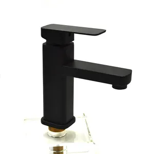 Square Single Hole Faucet, Bathroom Paint Basin Hot and Cold Faucet Siyah Musluk Black Copper Hot Cold Water Mixer Single Handle