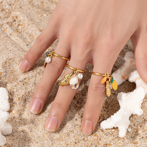 Ocean Beach Bijoux Étanche Poisson Shell Conque Perle Cristal Charmes Dangle <span class=keywords><strong>Anneau</strong></span> En Acier Inoxydable Pas De Décoloration Déclaration <span class=keywords><strong>Anneau</strong></span> - Product Image 2