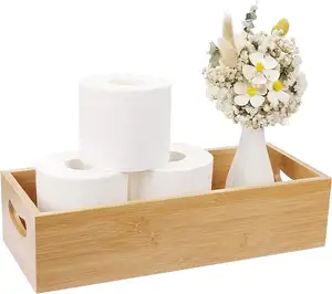 Deposito di carta igienica di bambù vassoio da bagno con manico in legno cesto per wc e bancone, o per la decorazione della casa di vanità scatola