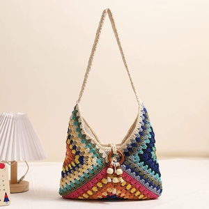 <span class=keywords><strong>Sac</strong></span> en <span class=keywords><strong>crochet</strong></span> tissé de style <span class=keywords><strong>bohème</strong></span> multicolore grand-mère motif carré été plage vacances épaule <span class=keywords><strong>sac</strong></span> à main pour dames - Product Image 6