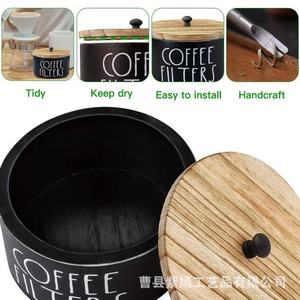กล่องเก็บตัวกรองกาแฟ ฝาไม้ทรงกลม มีช่องสำหรับทำกาแฟ - Product Image 4