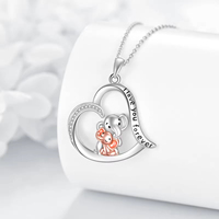 Je t'aime pour toujours bijoux en argent sterling 925 deux tons maman et bébé éléphant coeur pendentif collier
