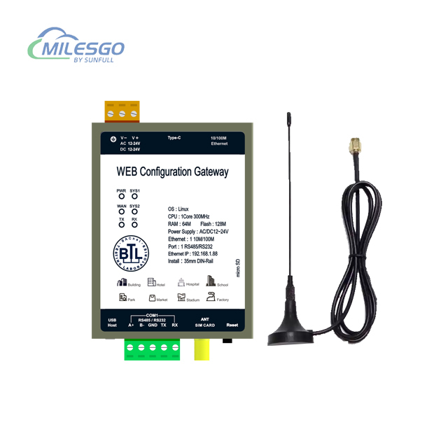 MQTT Gateway wireless connection with 1 ethernet port and 1 RS485 port for remote monitoring by cloud platform