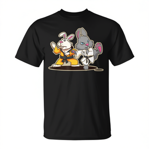 T-shirt promotionnel Kung Fu Bunny Fighter Arts Martiaux noir unisexe col rond manches courtes pour adulte - Product Image 3