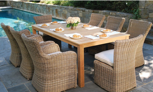 TG di lusso all'aperto Rattan sedia <span class=keywords><strong>da</strong></span> pranzo Set di 6 Patio mobili per la cena moderni fatti a mano in vimini all'aperto Teak <span class=keywords><strong>tavoli</strong></span> in legno - Product Image 2