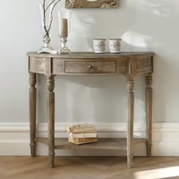 Table console demi-ronde en chêne antique avec rangement, meuble de salon au design vintage moderne, plateau à panneaux