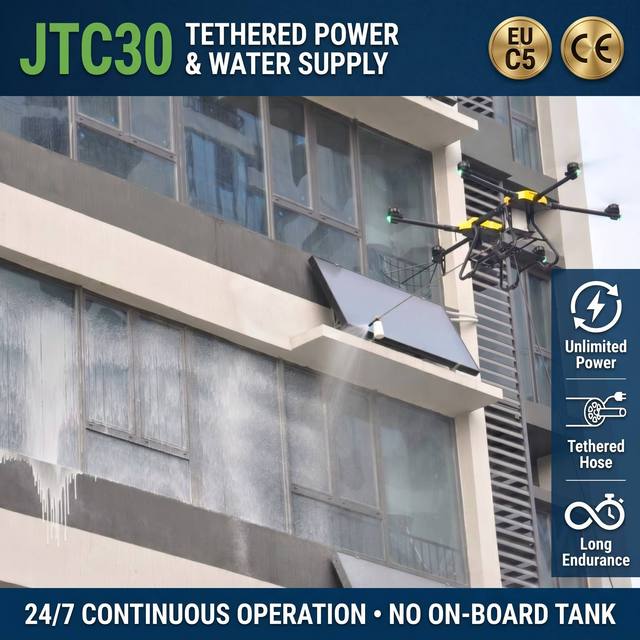 Professional Cleaning Drone Solar Panel Maintenance Tethered Supply System Smart Operational Support Design Project