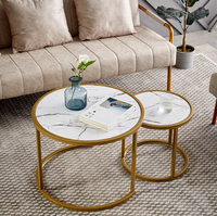 Nouvelle conception de table basse ronde en métal noir moderne à 2 niveaux pour salon, en fil de fer