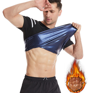 Nouveau Fitness <span class=keywords><strong>Sauna</strong></span> costume pour hommes course à pied sport perte de poids vêtements haute Stretch à manches courtes corps Shaper hommes sweat-shirt