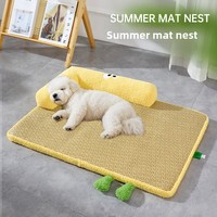 Tapis rafraîchissant double face pour animaux de compagnie avec coussin de soutien pour le cou en coton PP, coussin de couchage d'été pour chats et chiens, lavable en intérieur
