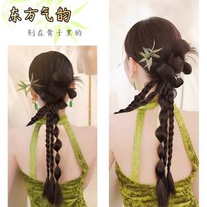 Perruque tressée en queue de cheval, chignon de style chinois, cheveux synthétiques à haute élasticité pour coiffure de mariée, usage général - Product Image 2